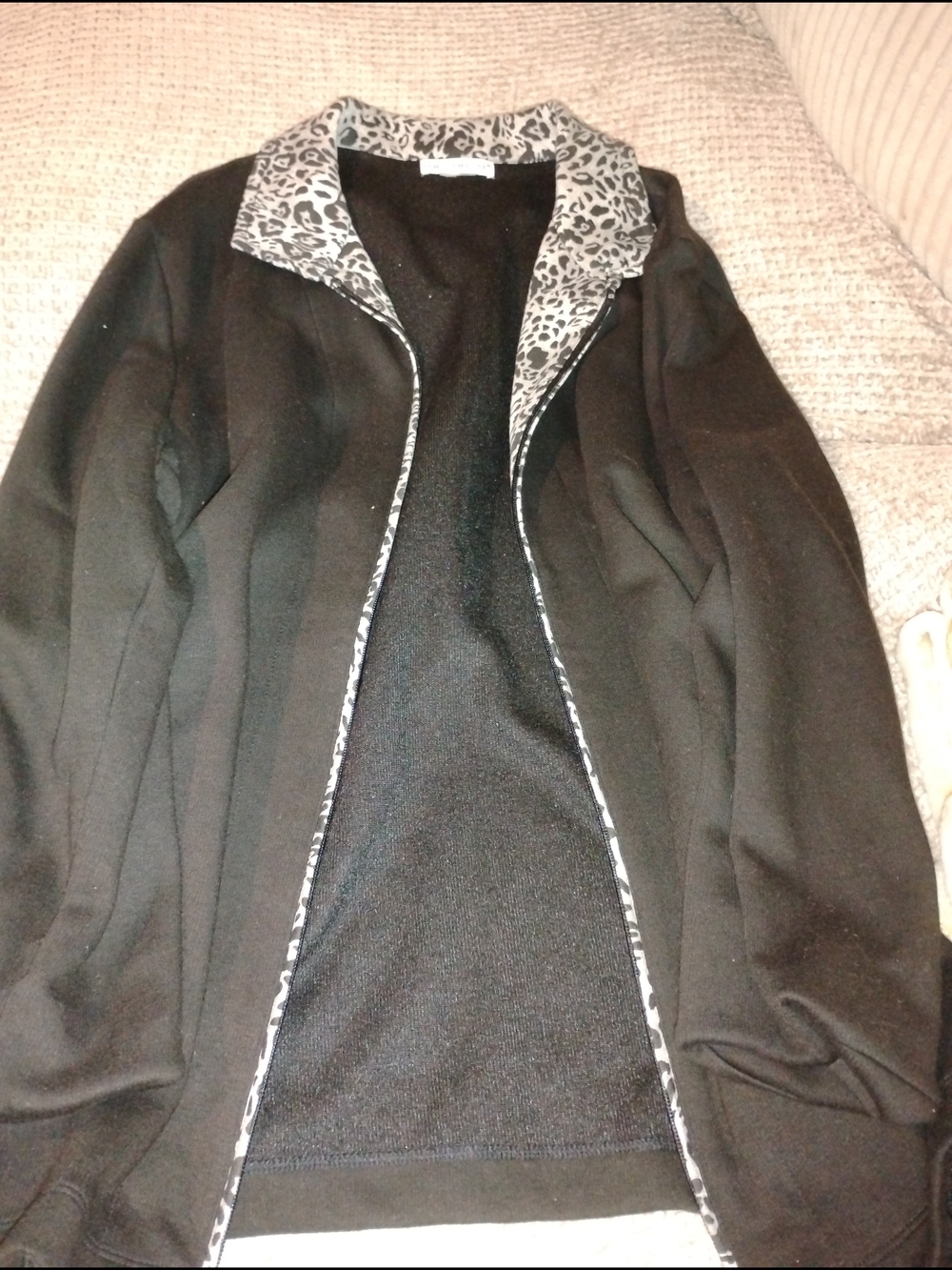 Rebecca Malone Black Jacket with Leopard-Print Trim